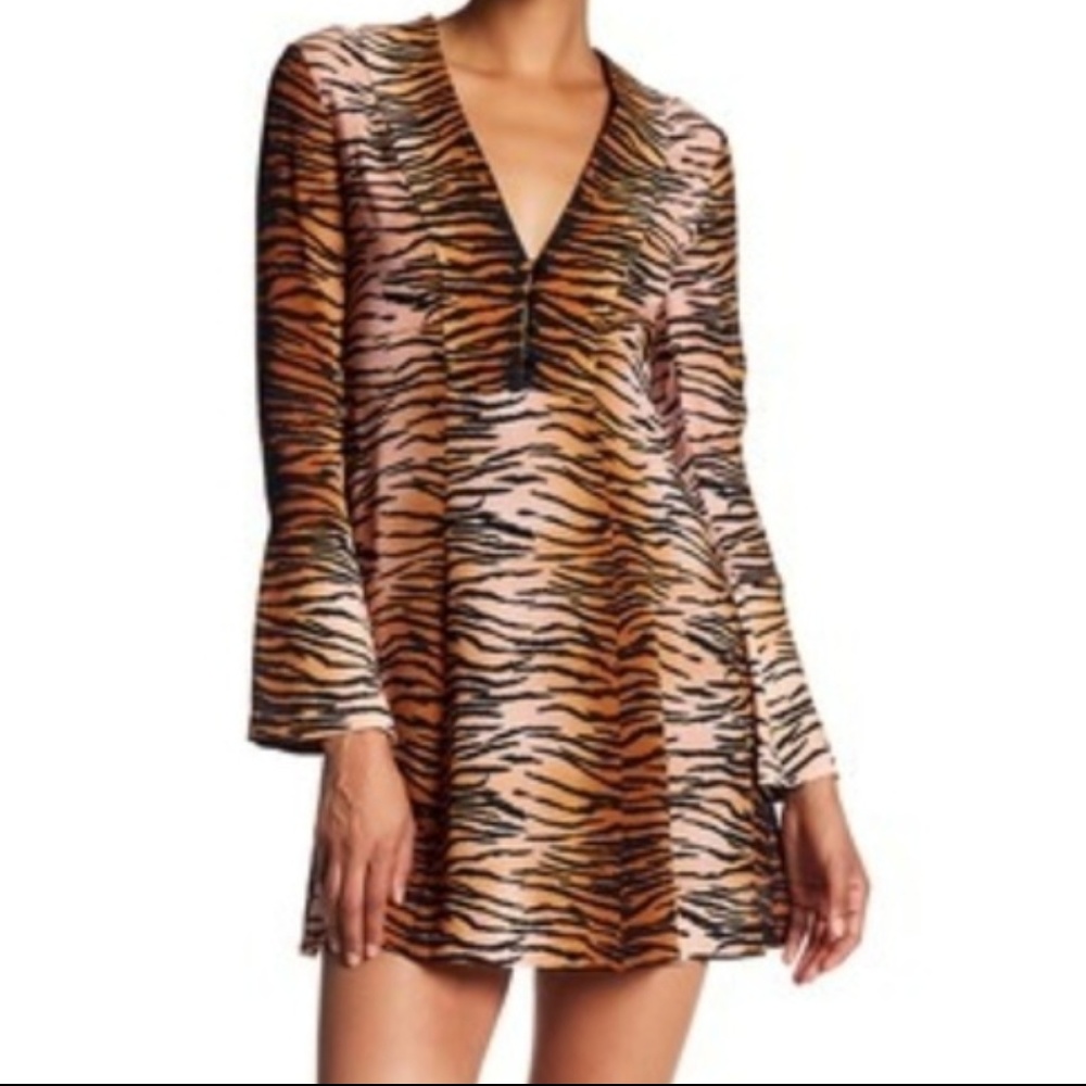 A.L.C. Tiger-Print Mini Dress in Orange and Black